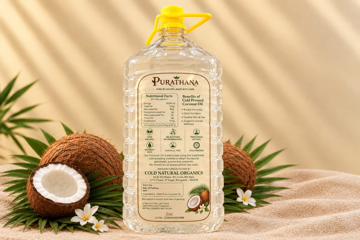 Purathana Cold Pressed Coconut Oil - 5L Can Back Nutritional Facts