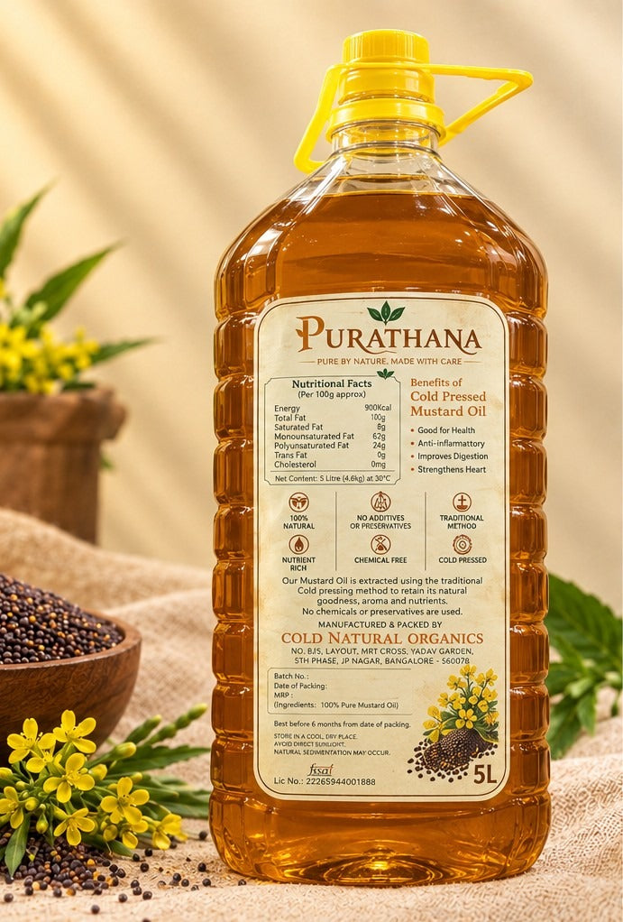 Purathana Cold Pressed Mustard Oil - 5L Canister Nutritional Facts Back