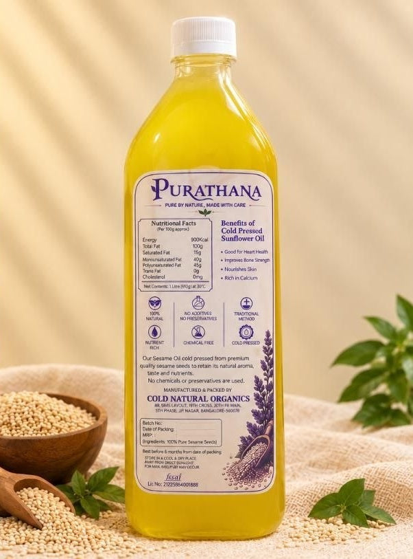 Cold Pressed Sesame Oil (Gingelly) Nutritional Label